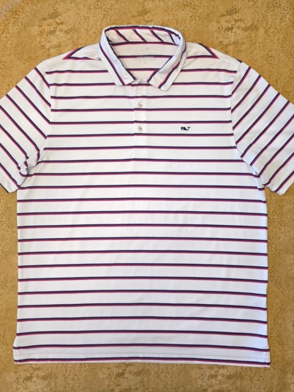 VINYARD VINES Men's White W/Blue/Purple StripesShort Sleeve Polo Golf Shirt. EUC